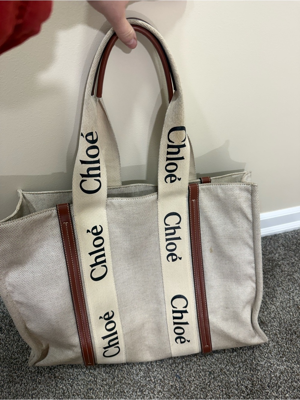 Ivory Canvas & Brown Leather Tote Bag